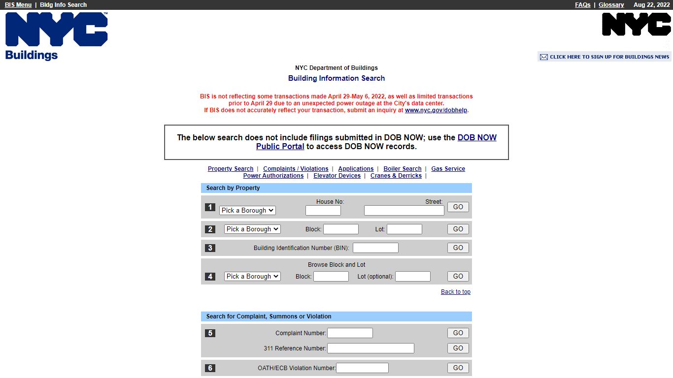 DOB Building Information Search
